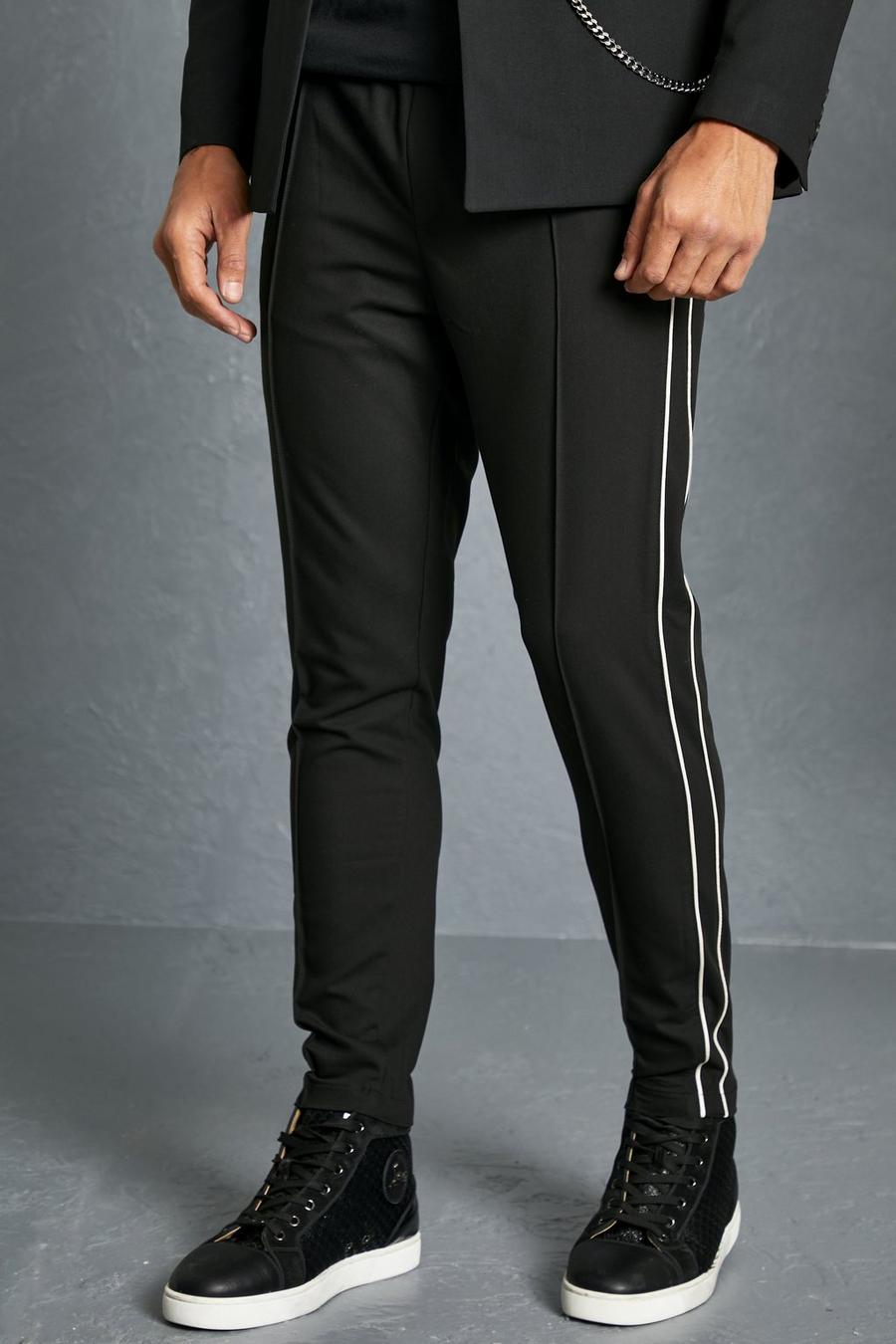 Black Super Skinny Piped Jogger Tailored Trouser image number 1