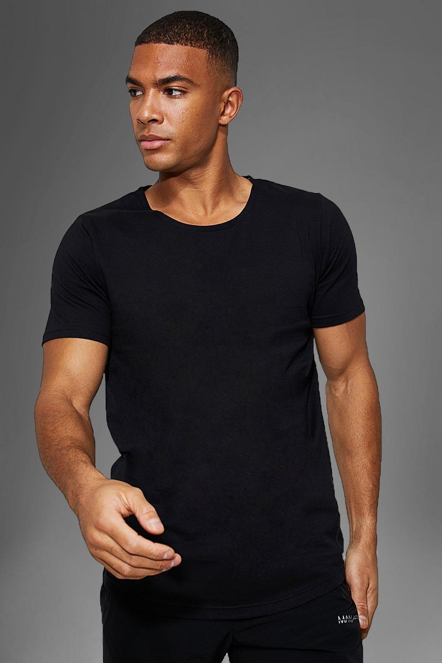 Black nero Man Active Gym Longline Curved Hem T-Shirt image number 1