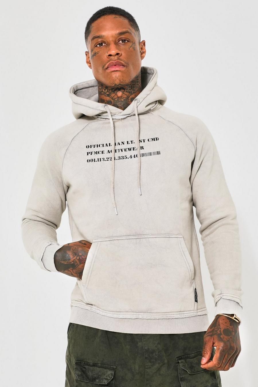 Man Active Gym Hoodie mit Acid-Waschung, Taupe image number 1