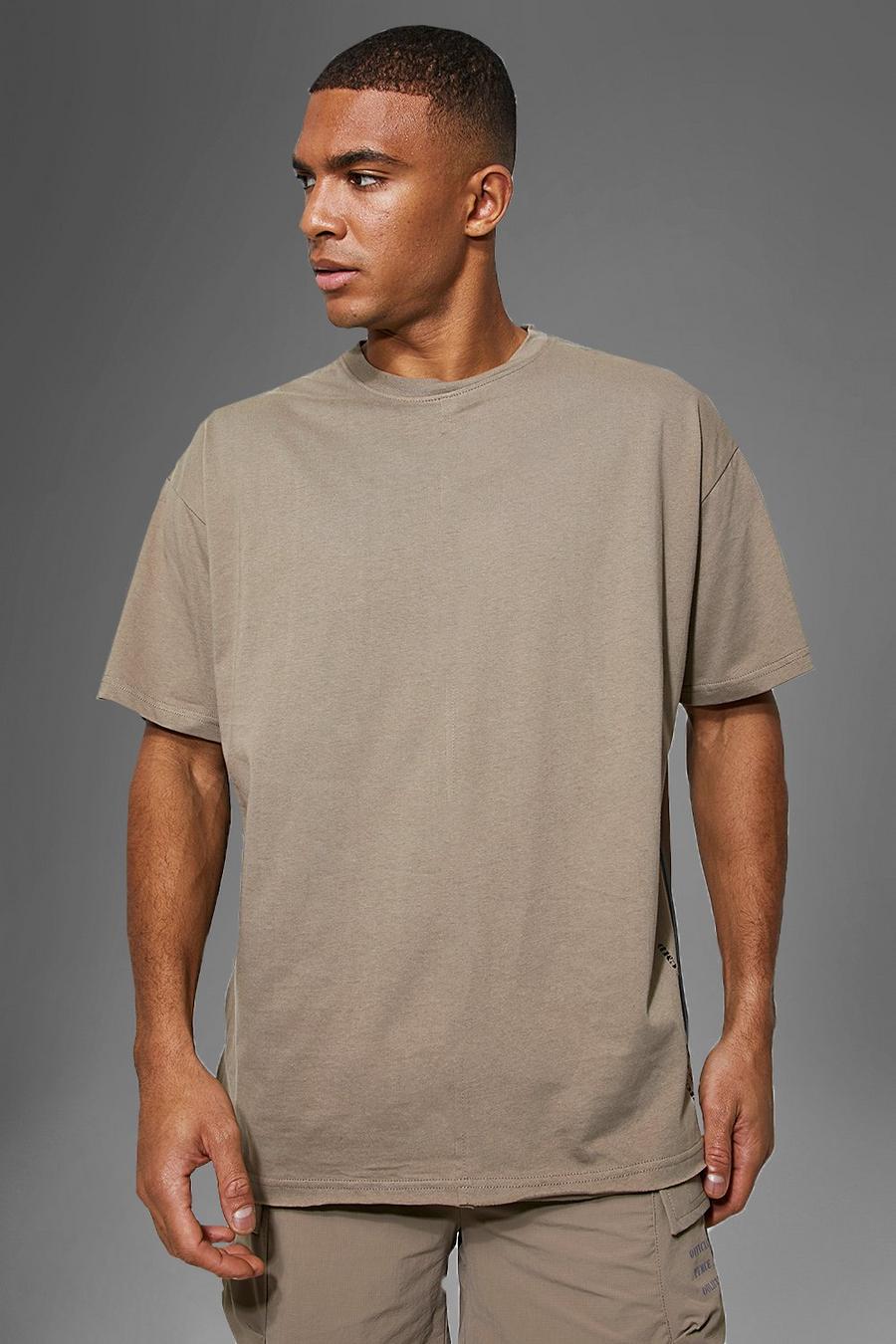 Taupe Active Gym Oversized T-Shirt With Seam Detail image number 1