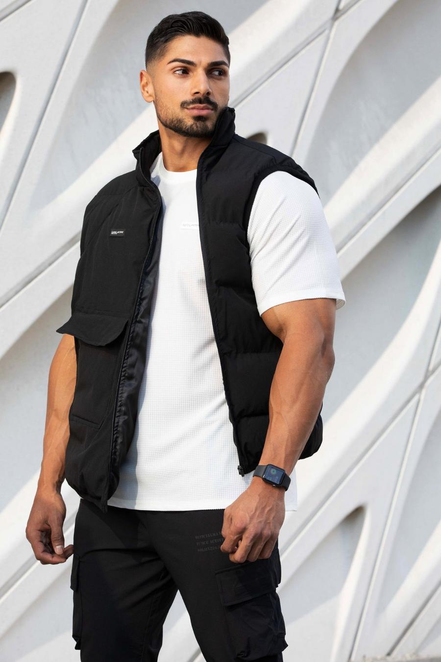 Black Man Active Gym Technical Puffer Body Warmer image number 1