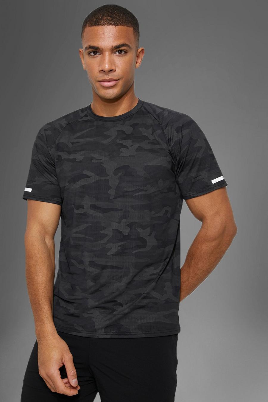 T-shirt Active Gym per alta performance in fantasia militare con maniche raglan, Black negro image number 1