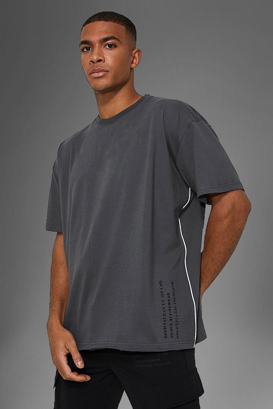 Charcoal grey Active Gym Oversized T-Shirt With Seam Detail image number 1