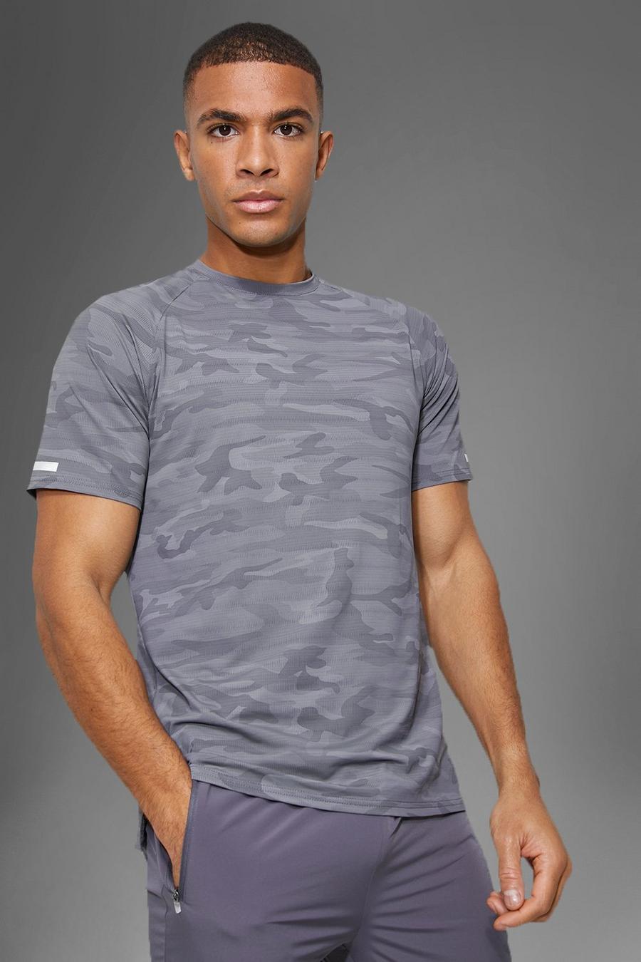 Charcoal Active Gym Performance Camo Raglan T-Shirt image number 1