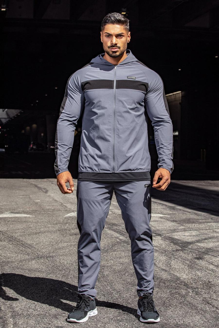 Man Active Gym Trainingsanzug mit Kapuze und Reißverschlus, Grey image number 1
