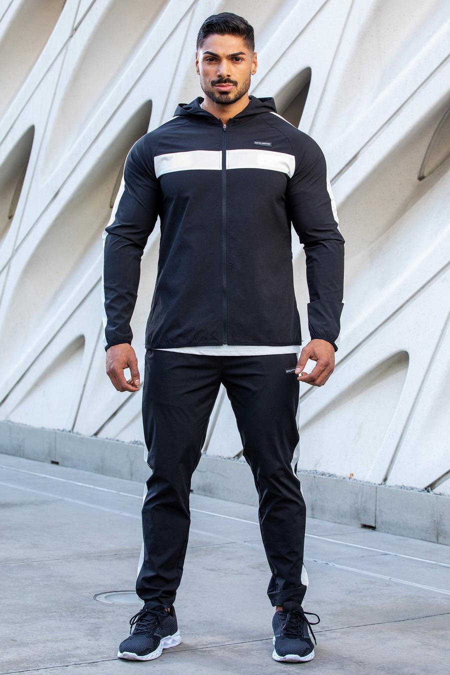 Man Active Gym Trainingsanzug mit Kapuze und Reißverschluss, Black noir
