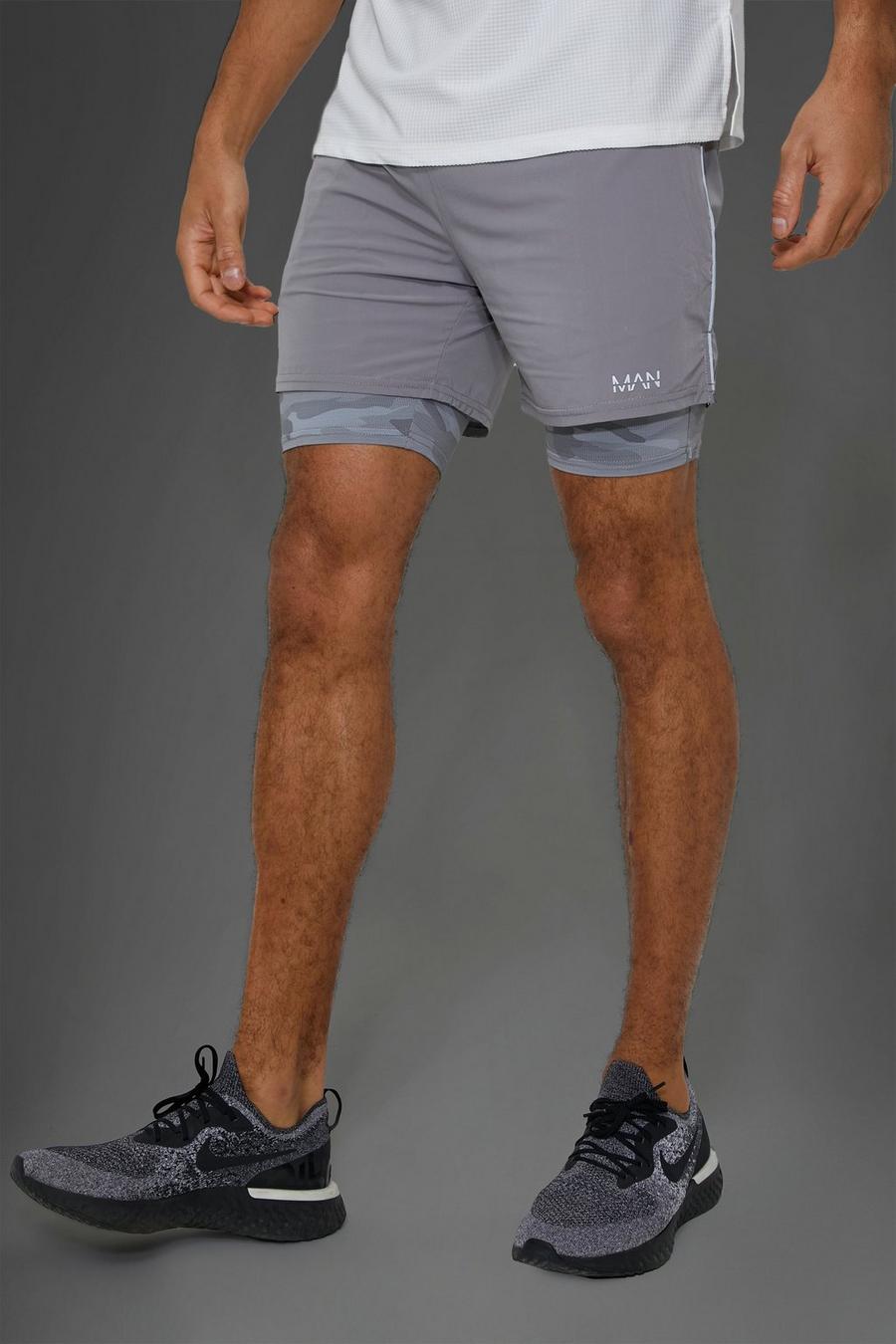 Grey Man Active Gym Nylon 2 In 1 Camo Under Short