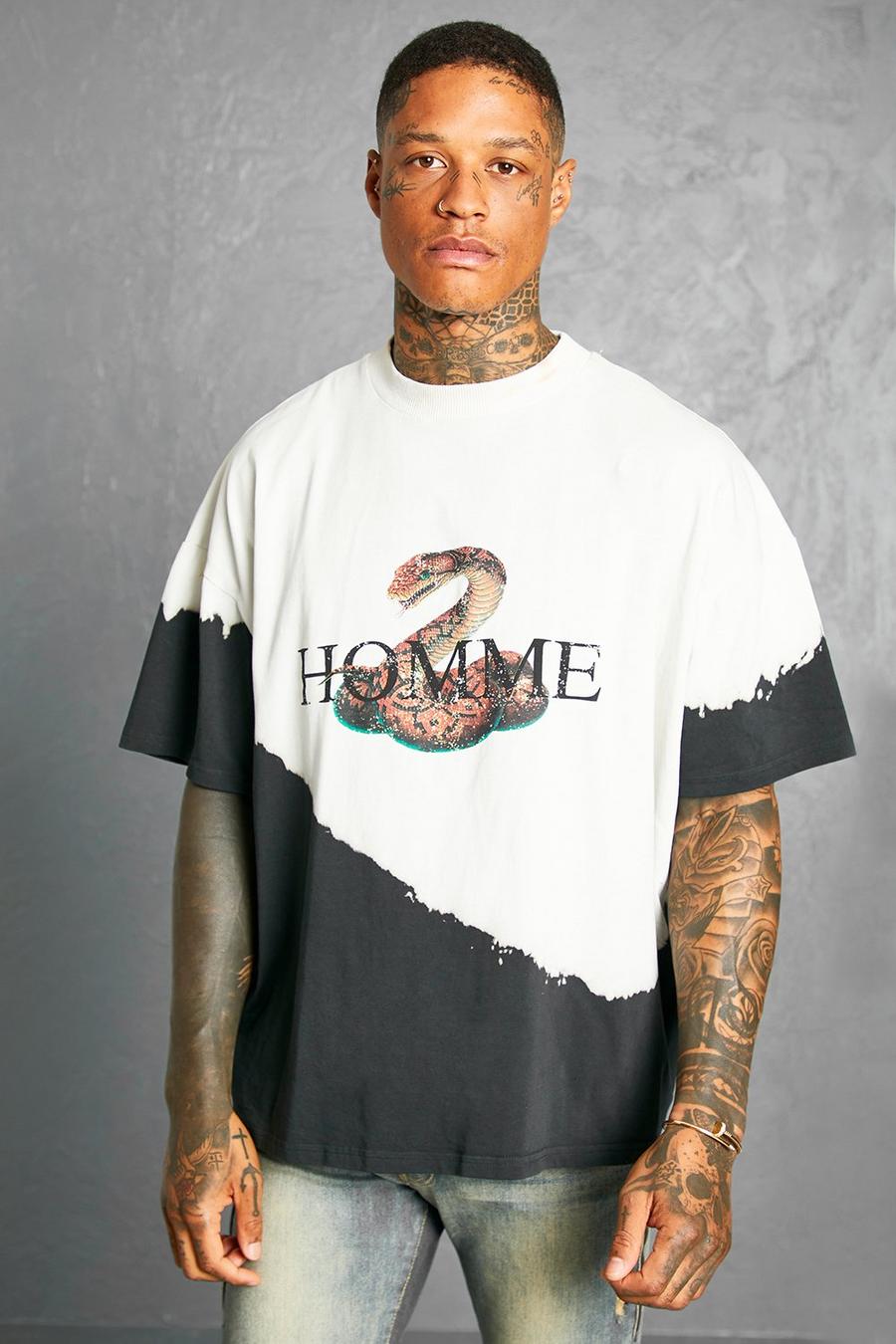 Black Homme Oversize t-shirt med ormskinnsmönster image number 1