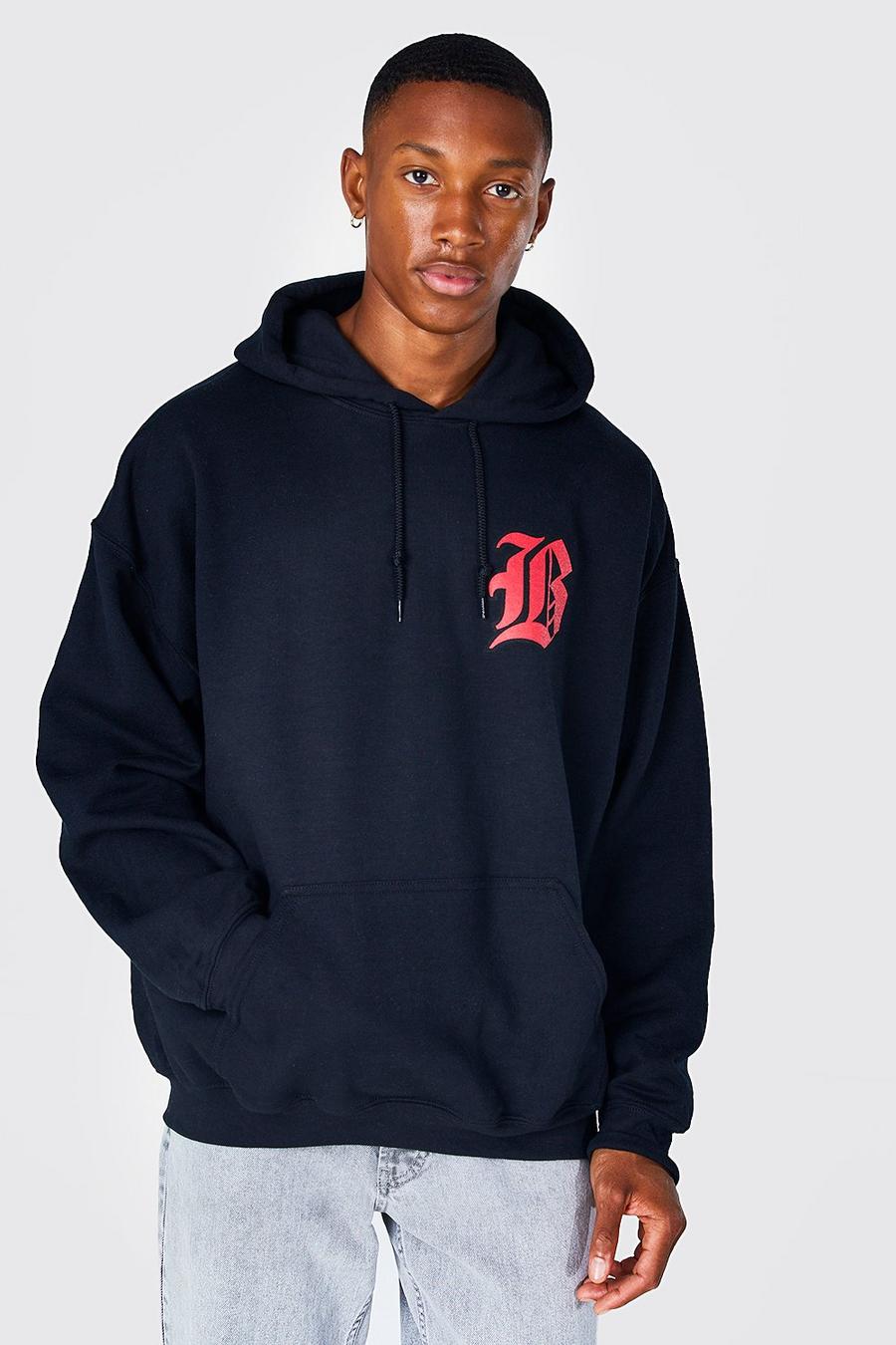 Black B Oversize hoodie med tryck image number 1
