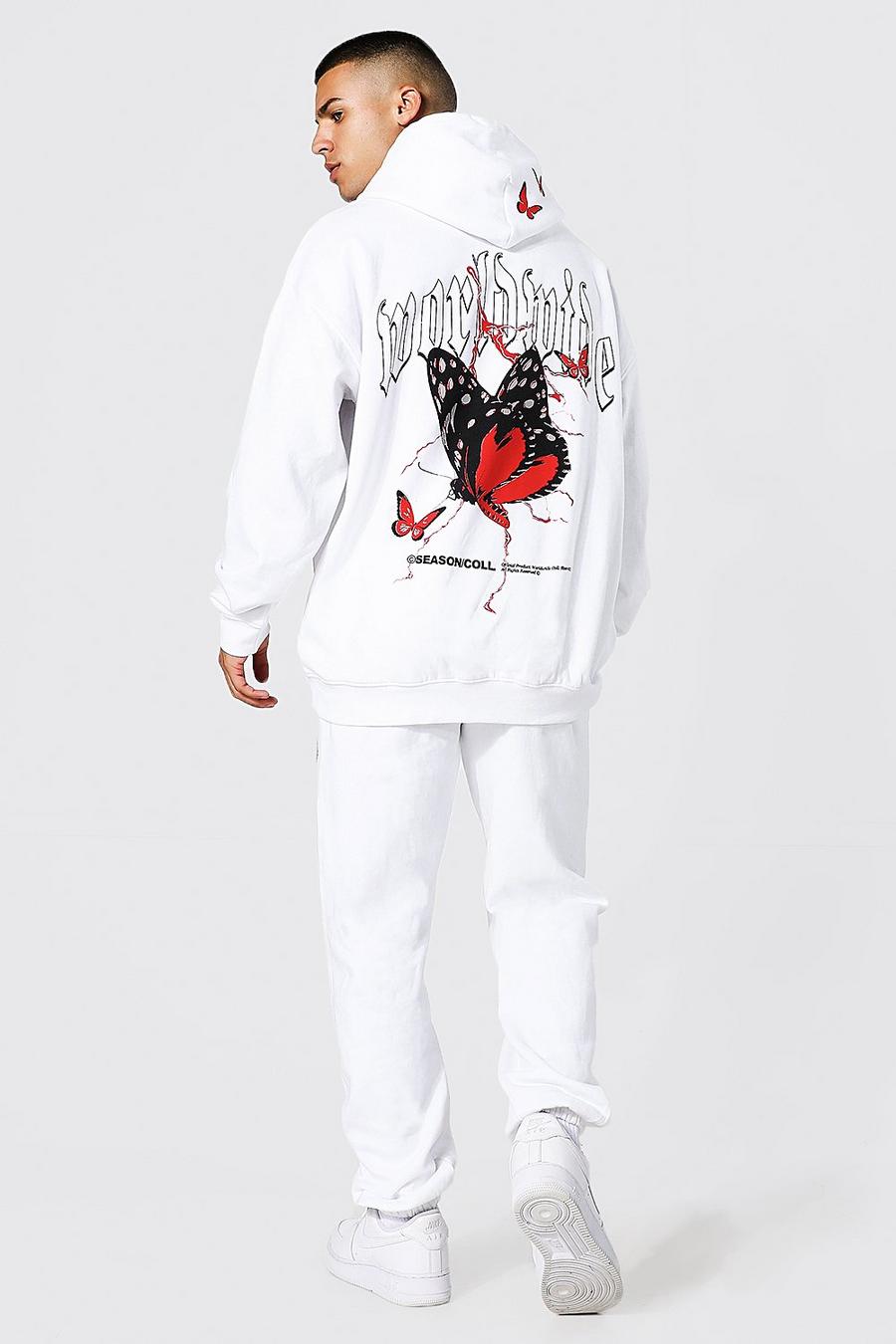 White Oversized Butterfly Hooded Tracksuit image number 1