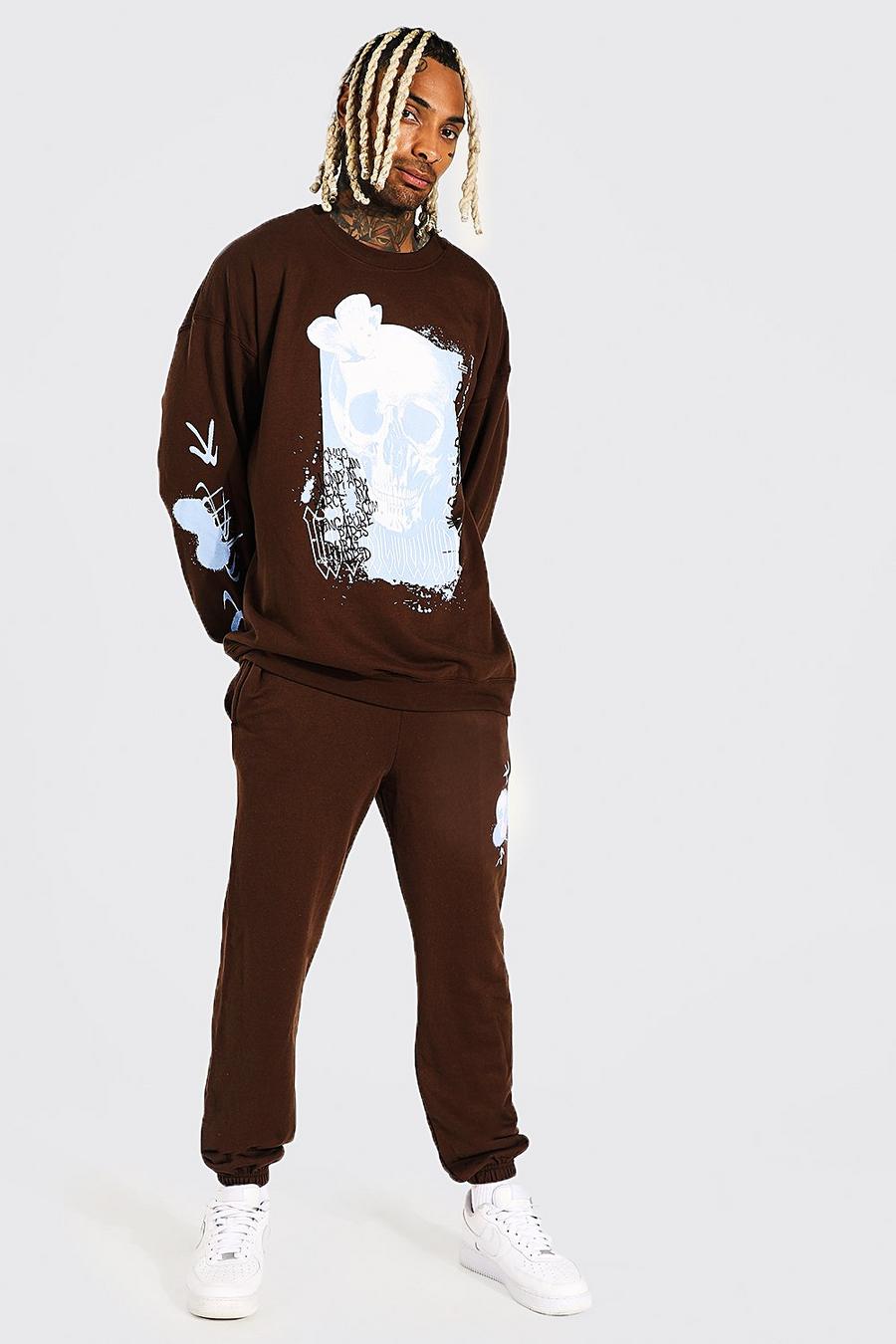 T-shirt oversize a maniche lunghe con stampa Chicago, Chocolate image number 1