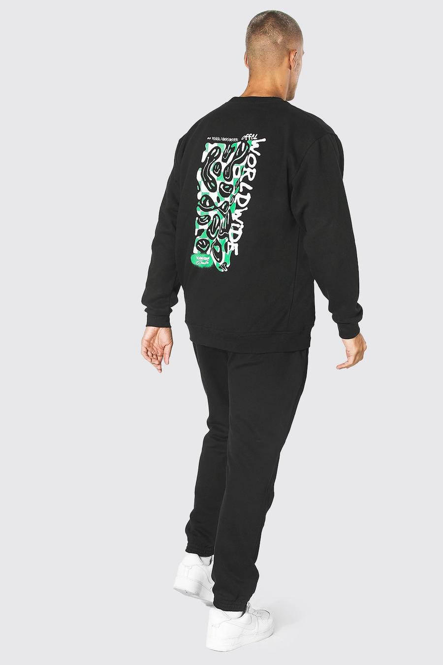 Black Oversized Trippy Face  Sweater Tracksuit image number 1