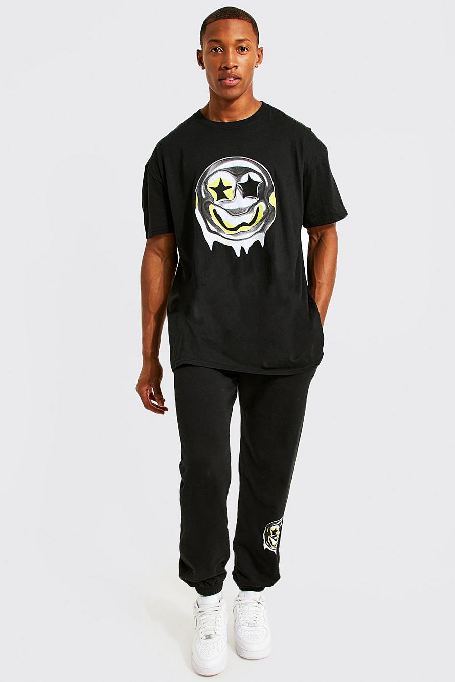 Oversize T-Shirt Trainingsanzug mit Drip Face, Black image number 1