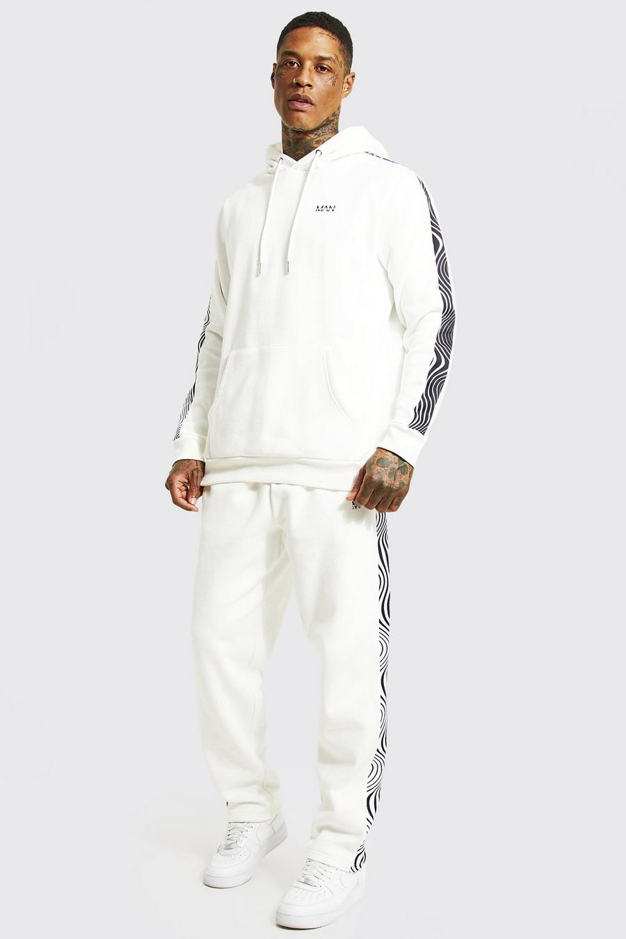 Ecru Man Abstract Panel Wide Leg Hooded Tracksuit image number 1