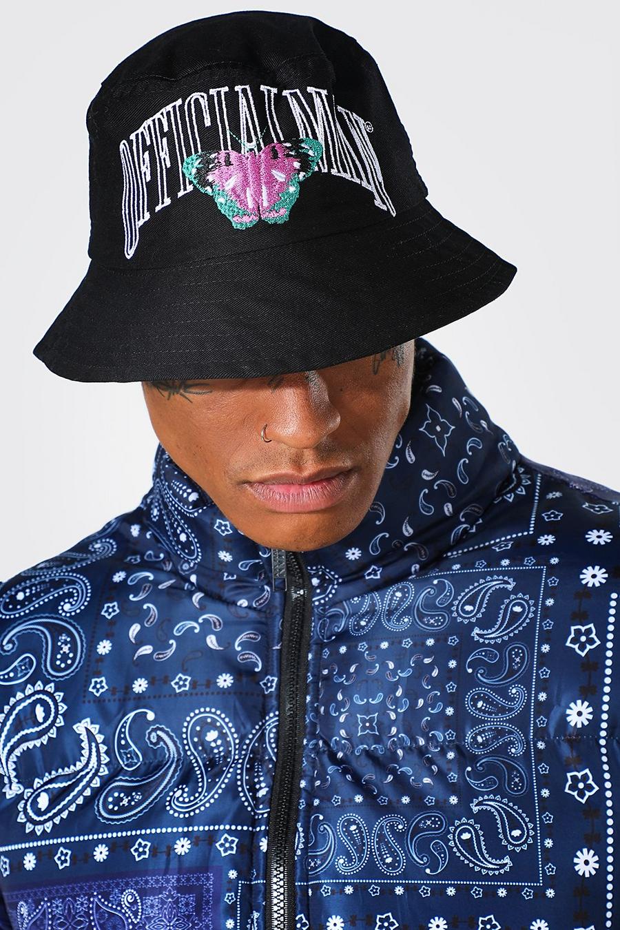 Black Butterfly Embroideded Bucket Hat image number 1