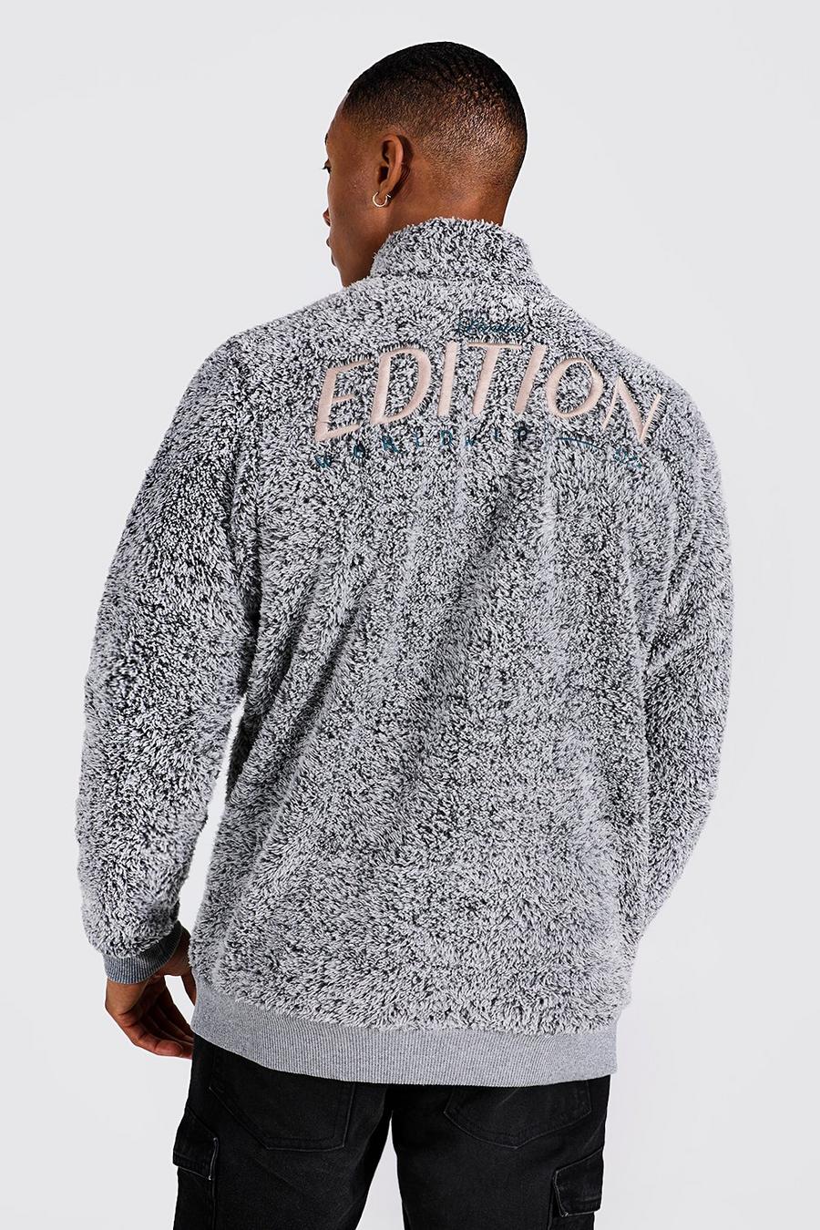 Grey marl Edition Back Embroidered Half Zip Borg Top image number 1