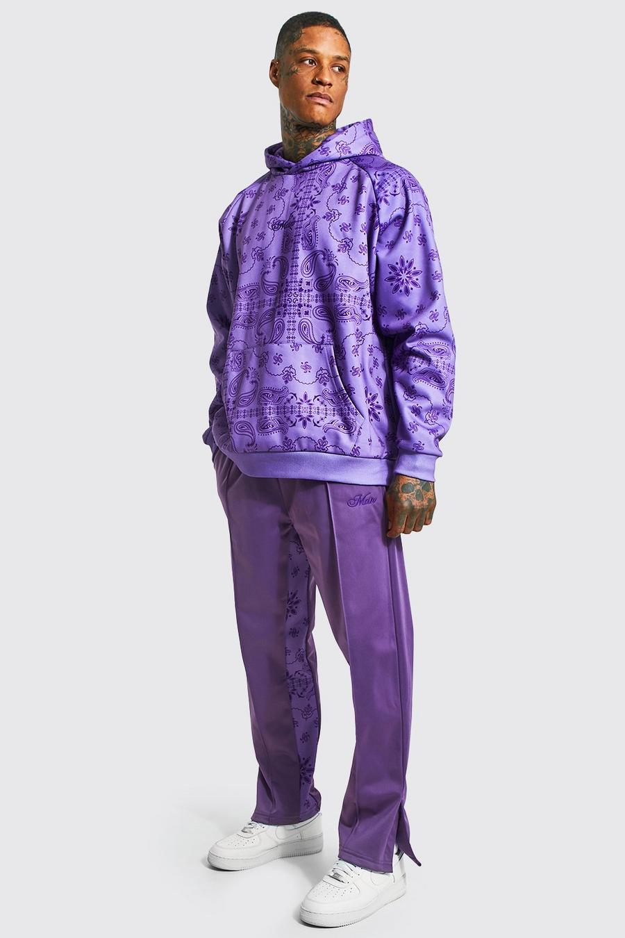 Purple Oversized Man Bandana Hooded Tracksuit image number 1