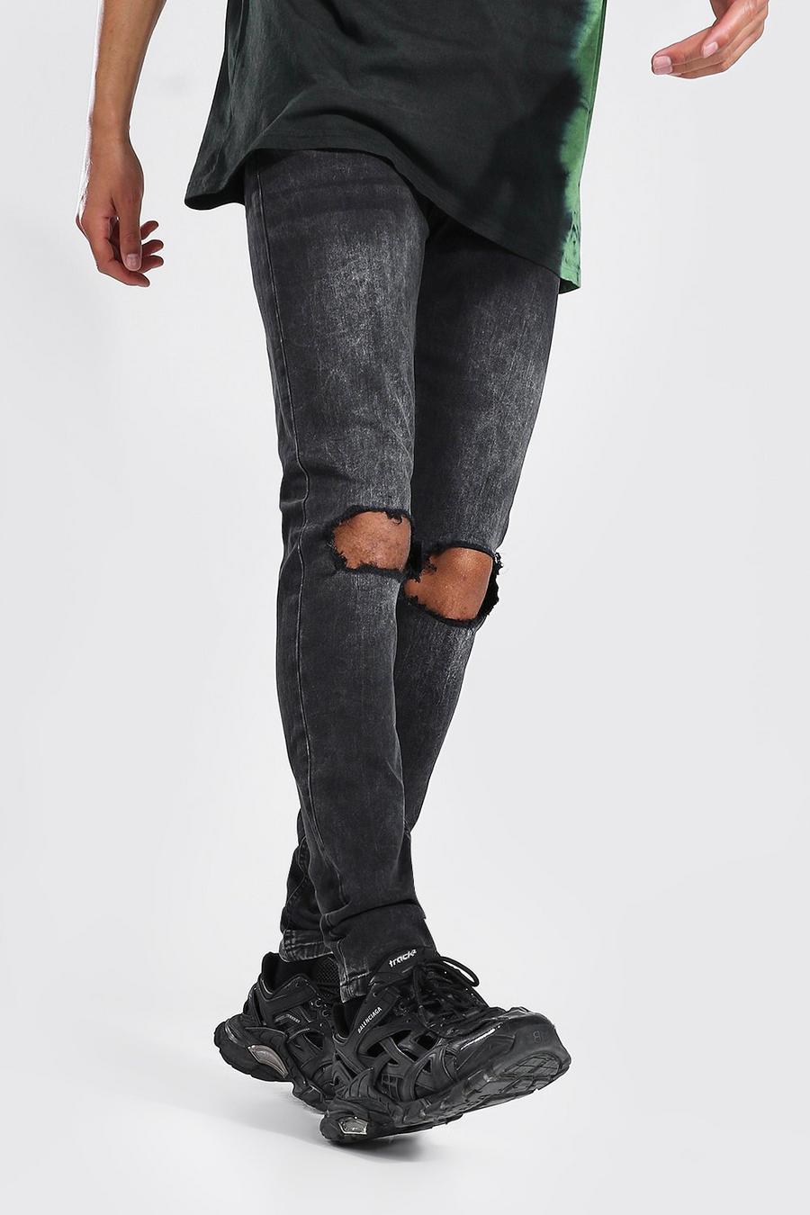 Washed black Tall Skinny Stretch Jean With Busted Knees image number 1