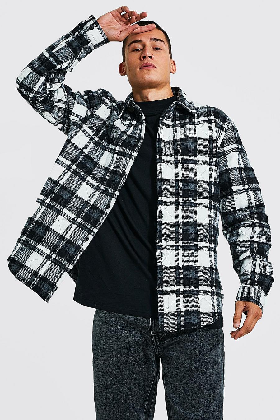 Black Quilted Check Curved Hem Overshirt