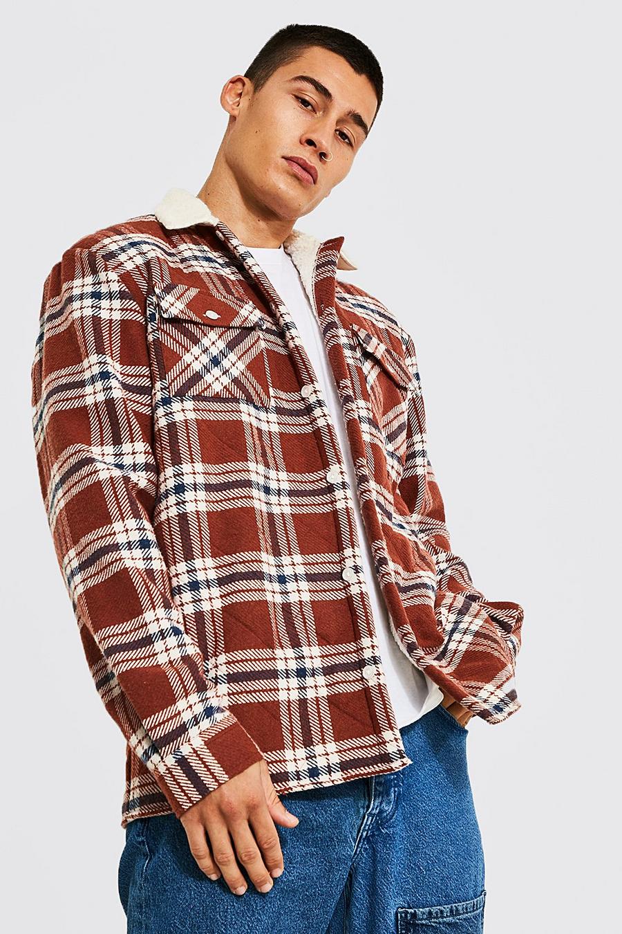 Red Quilted Borg Lined Check Overshirt image number 1