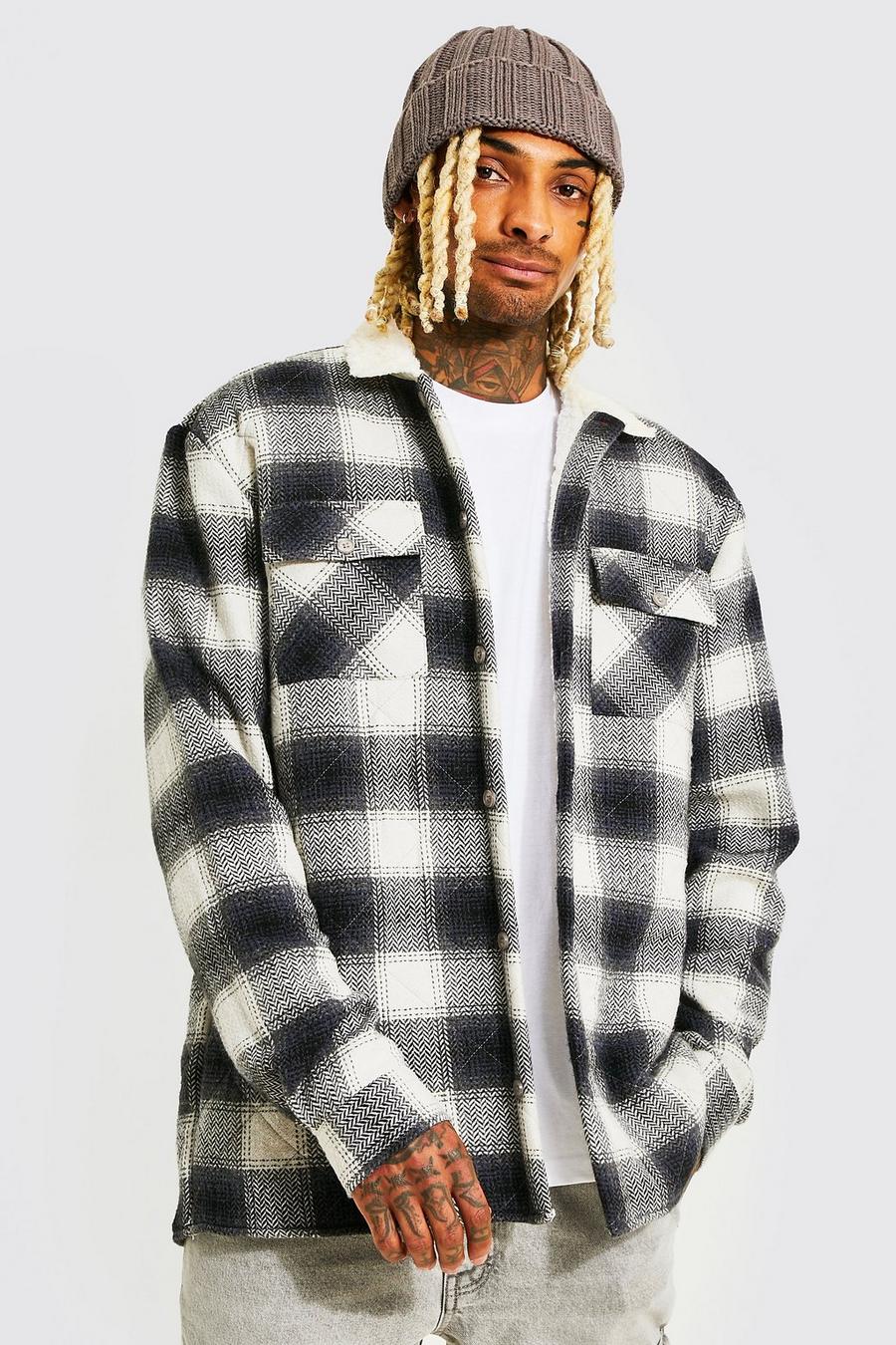 Black Quilted Borg Lined Check Overshirt image number 1