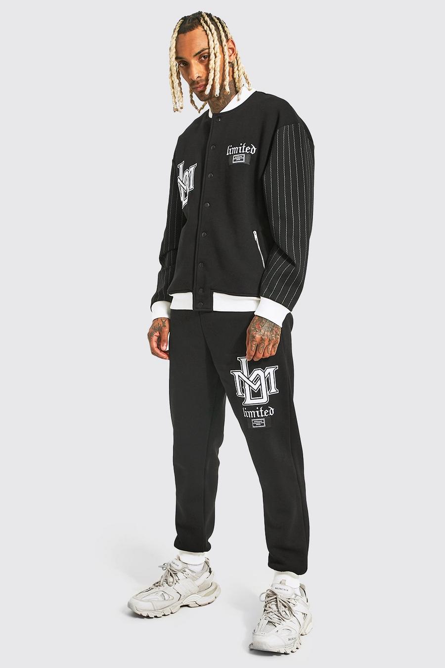 Black חליפת טרנינג בומבר עם פסים דקים וכיתוב Limited image number 1