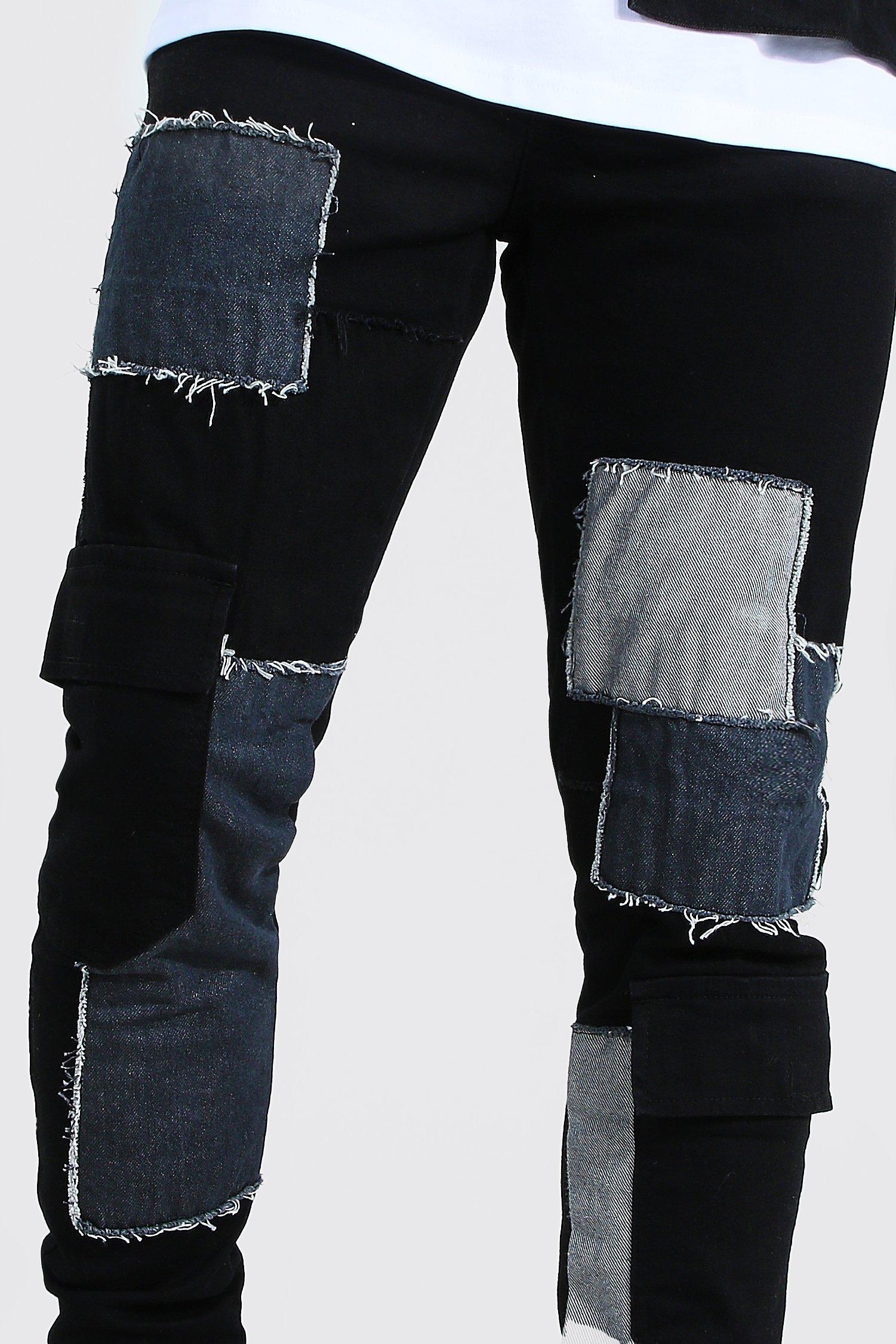 patchwork cargo jeans