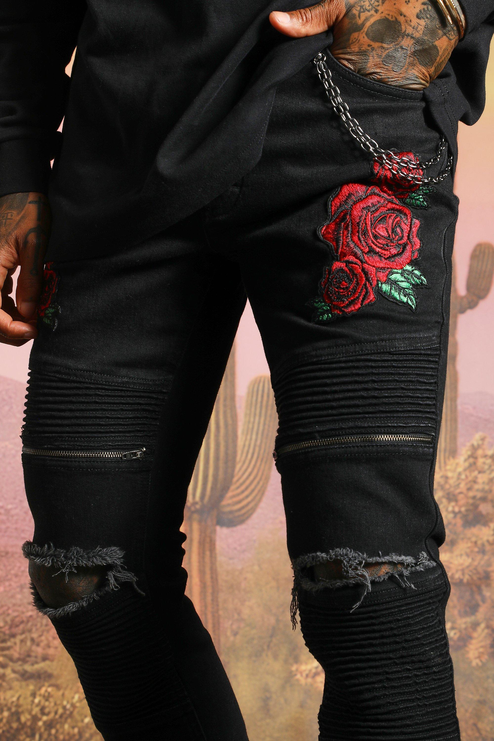 Biker jeans clearance with roses