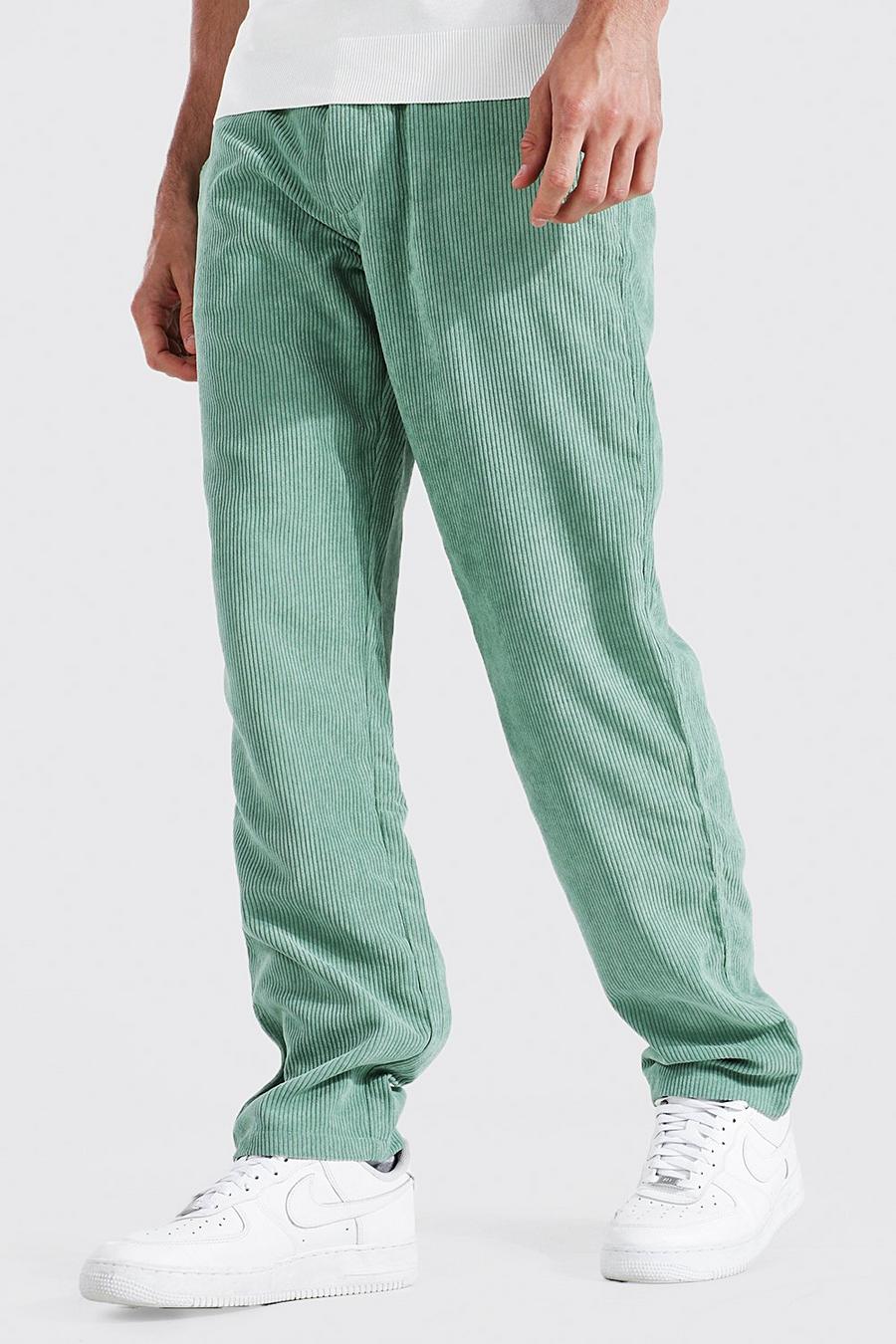 Pantalon cargo droit effet velours côtelé, Sage vert