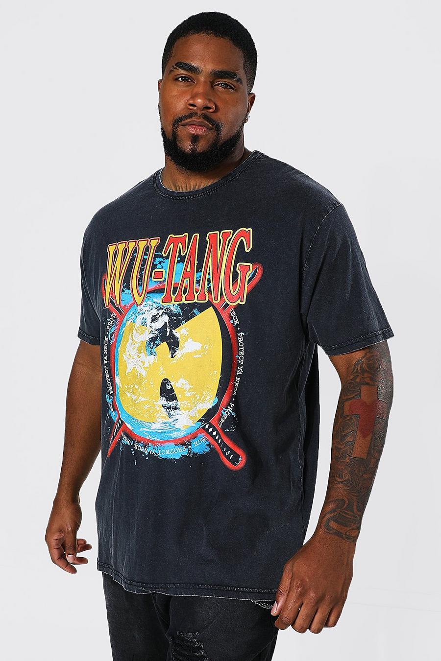 T-shirt Plus Size in lavaggio acido ufficiale Wu Tang, Charcoal gris