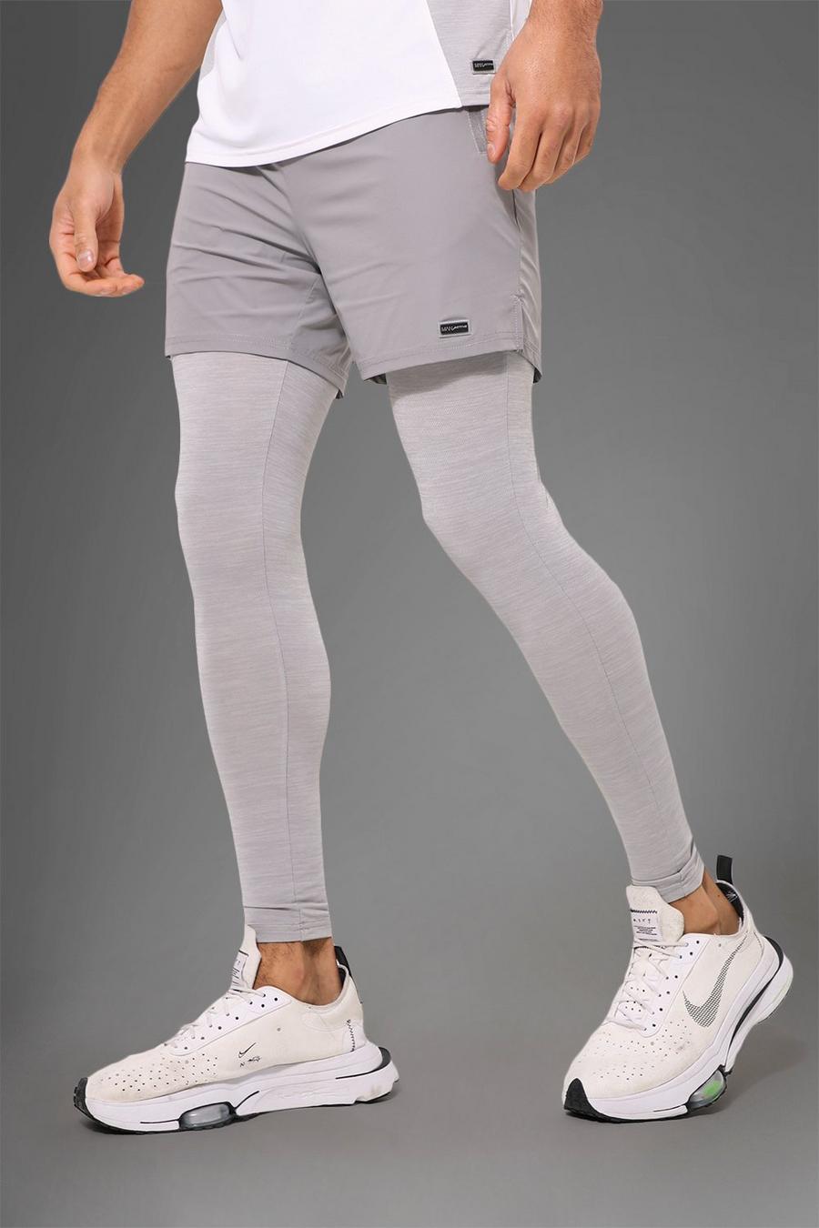 Man Active Fitness Leichte 2-in-1-Leggings, Grau grey