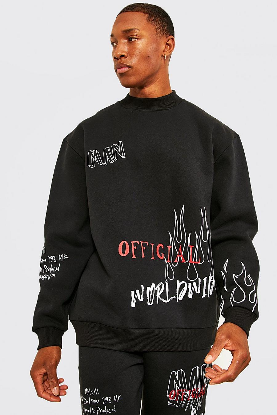 Black Official Oversize sweatshirt med graffititryck image number 1