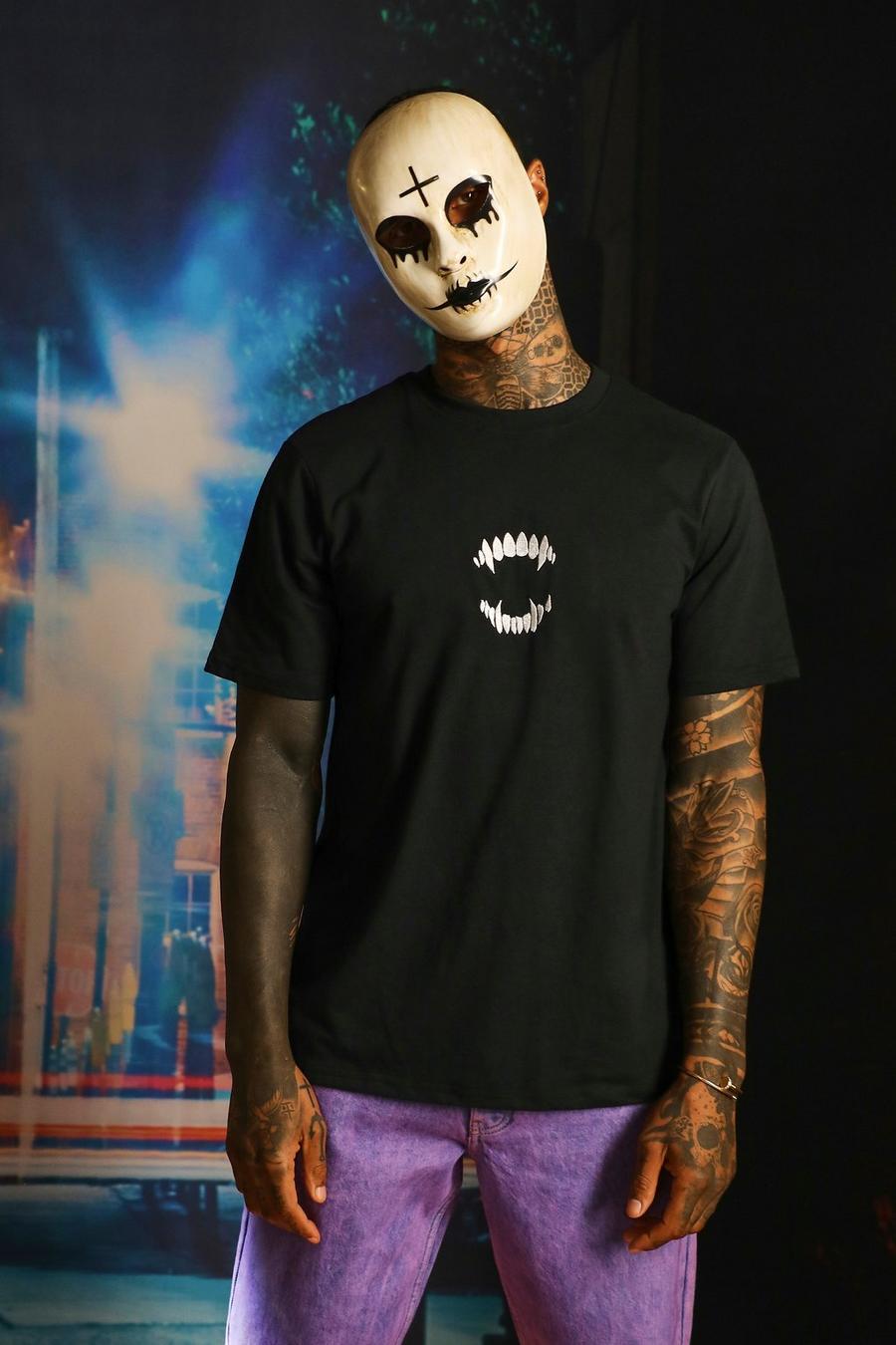 Black Halloween Fangs T-shirt med brodyr image number 1