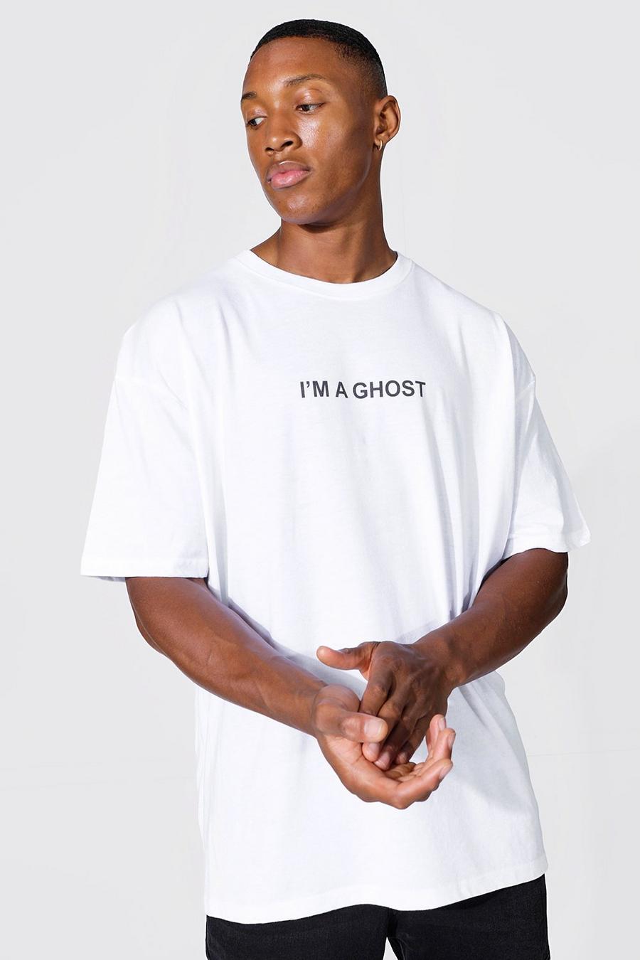 White Oversized Halloween Ghost Print T-Shirt image number 1