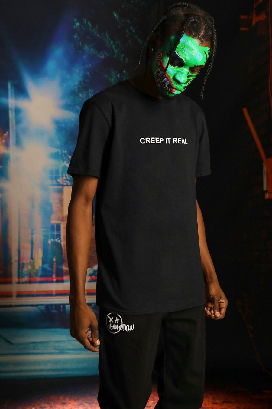 Black Halloween Creep It Real Print T-shirt image number 1