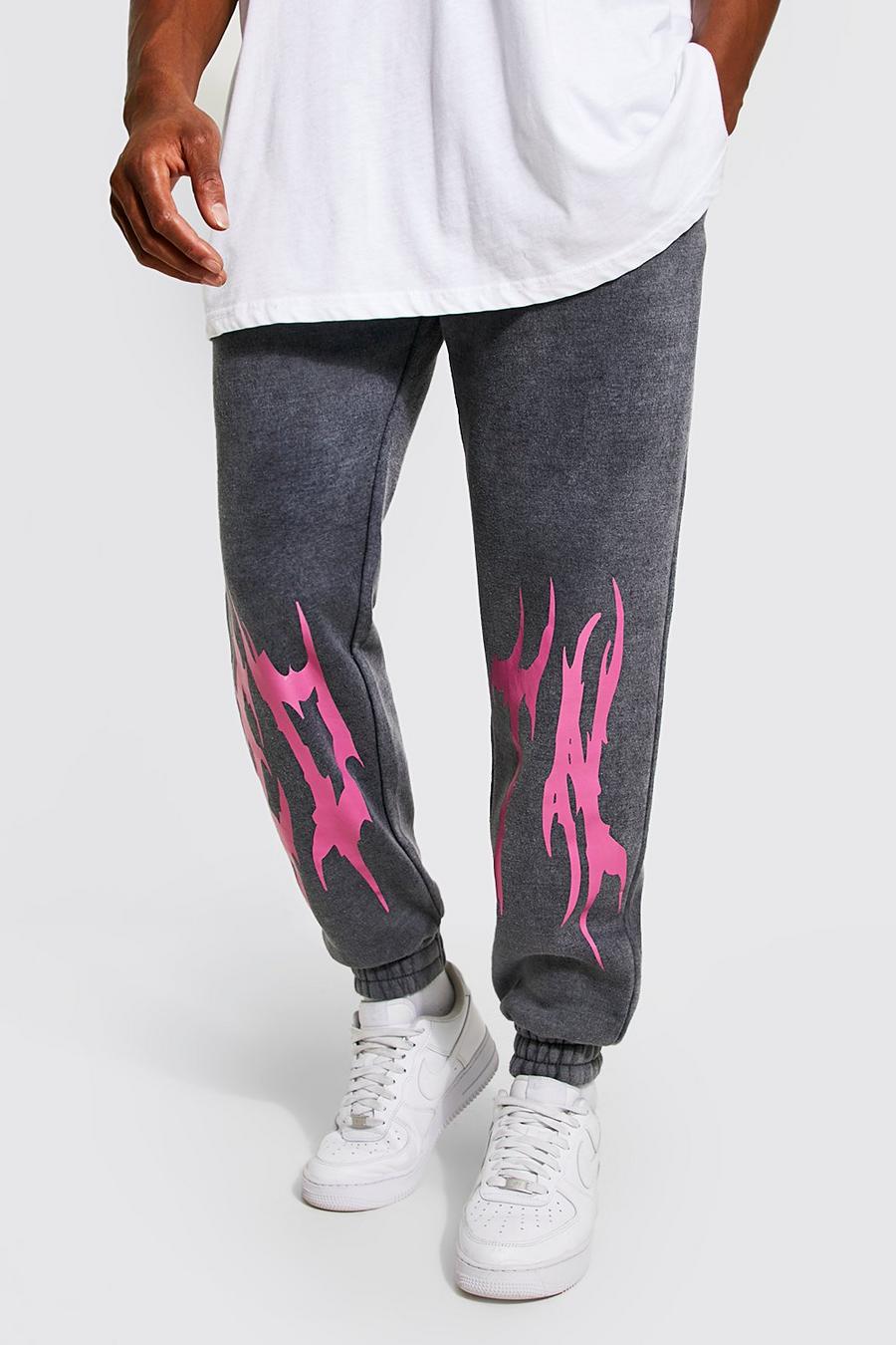 Charcoal Acid Wash Edtd Barbwire Printed Jogger image number 1