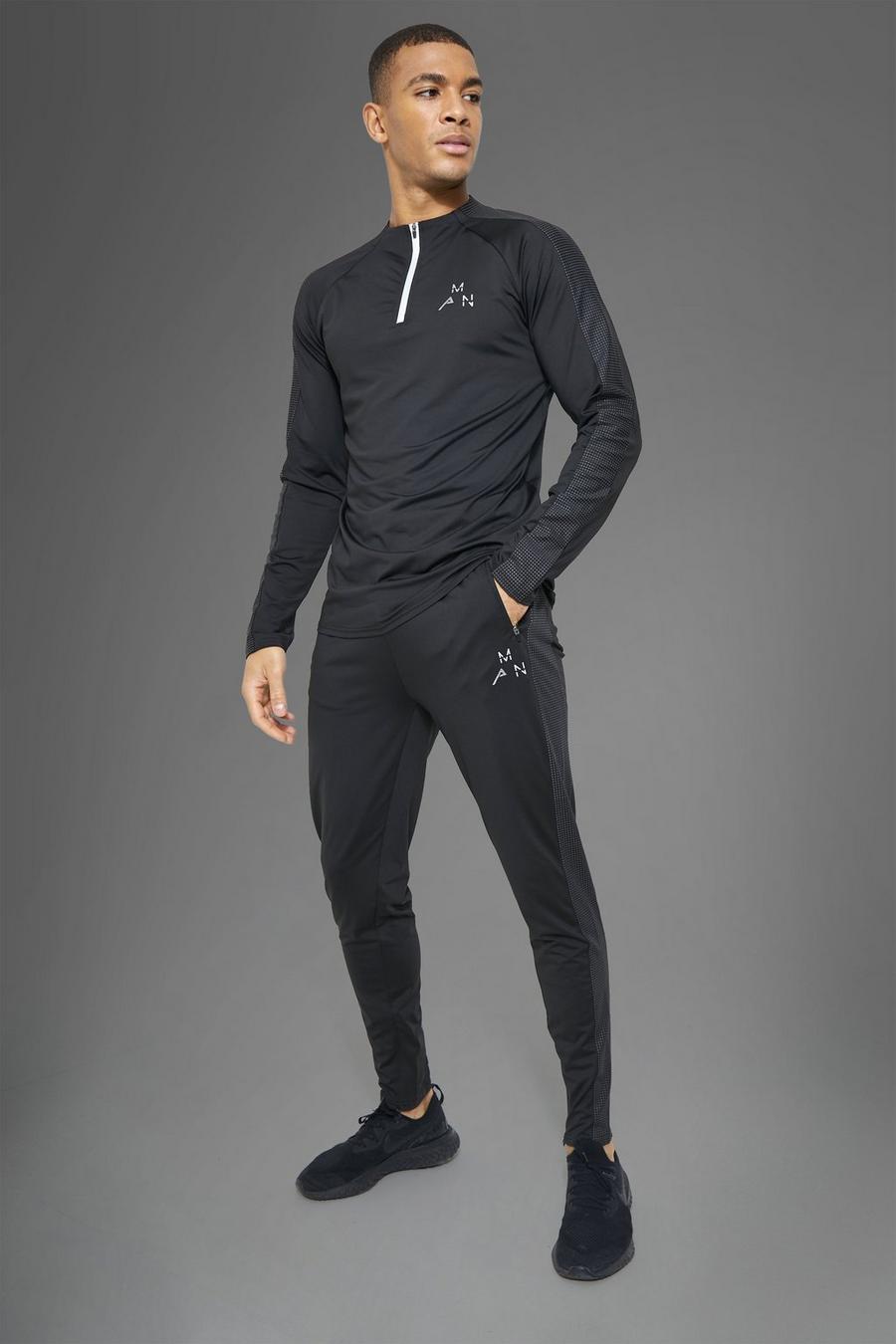 Active Sport-Trainingsanzug mit reflektierendem Detail und 1/4 Reißverschluss, Black image number 1
