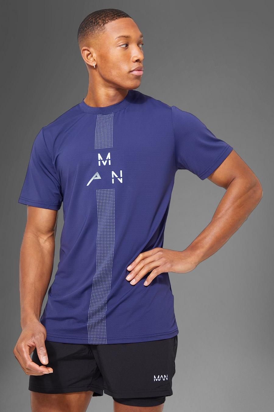 Navy marine Man Active Fitness T-Shirt Met Reflecterend Paneel image number 1