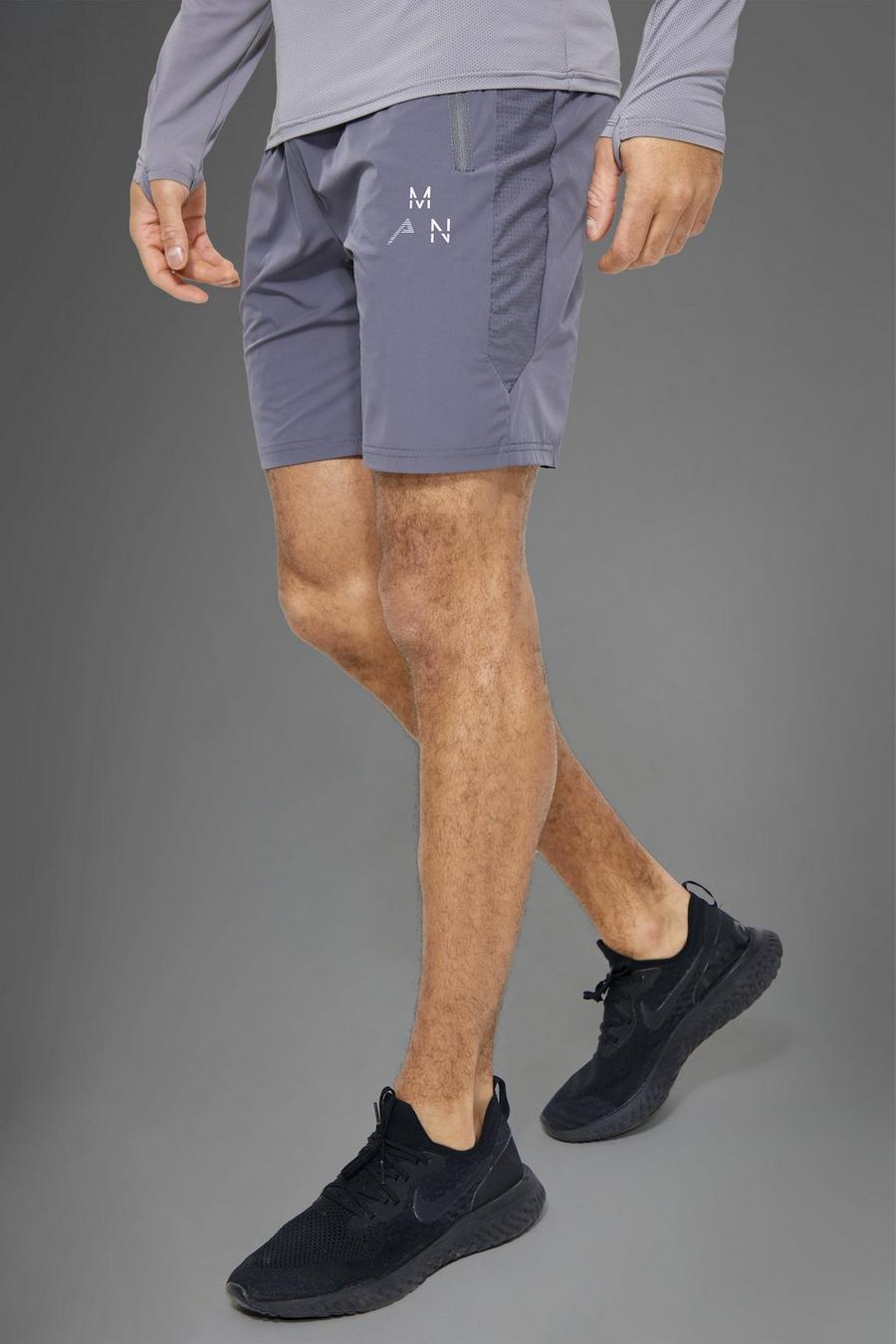 Charcoal grey Man Active Reflecterende Fitness Shorts Met Paneel