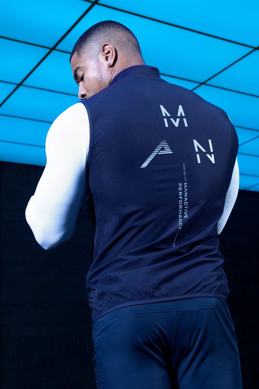 Navy Active Gym Reflective Back Print Body Warmer image number 1