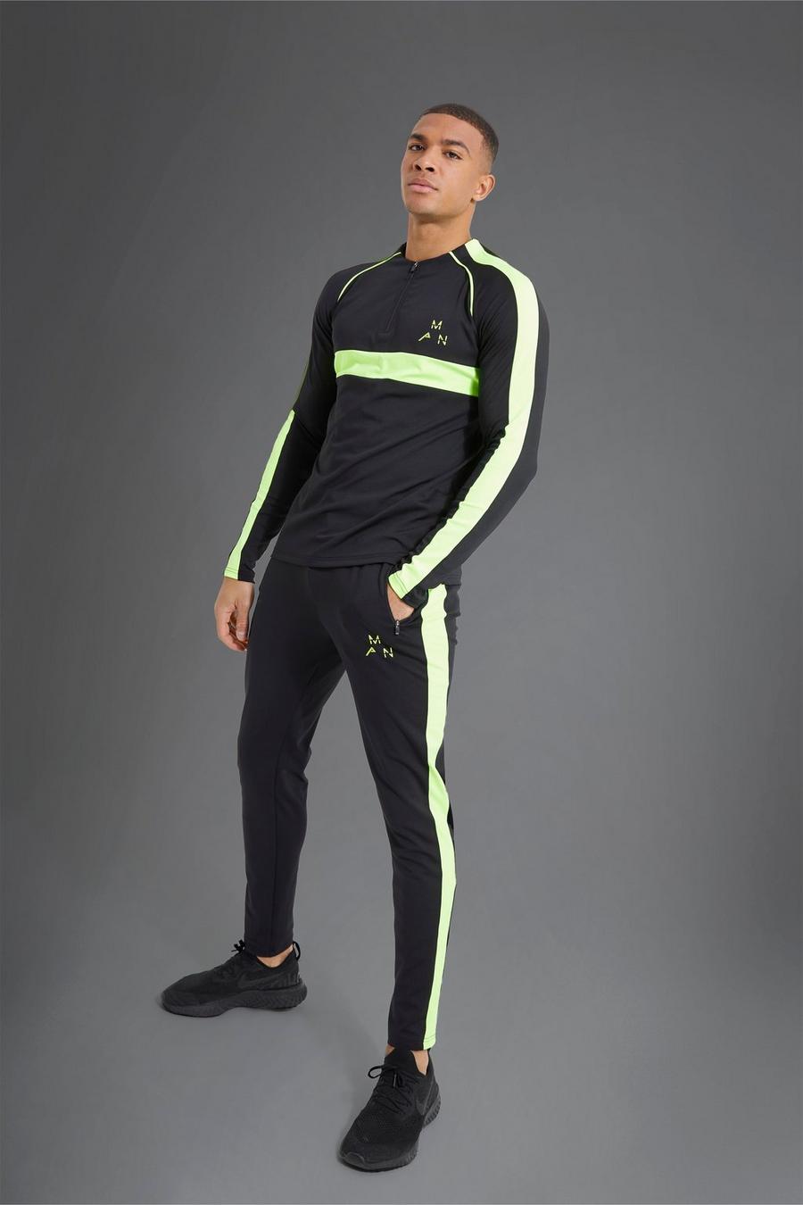 Black Man Active Neon Fitness Trainingspak Met Korte Rits image number 1