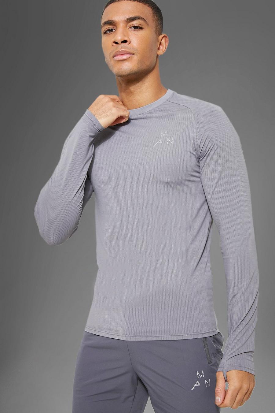 Charcoal grå Active Gym Reflective Panel Long Sleeve Top image number 1