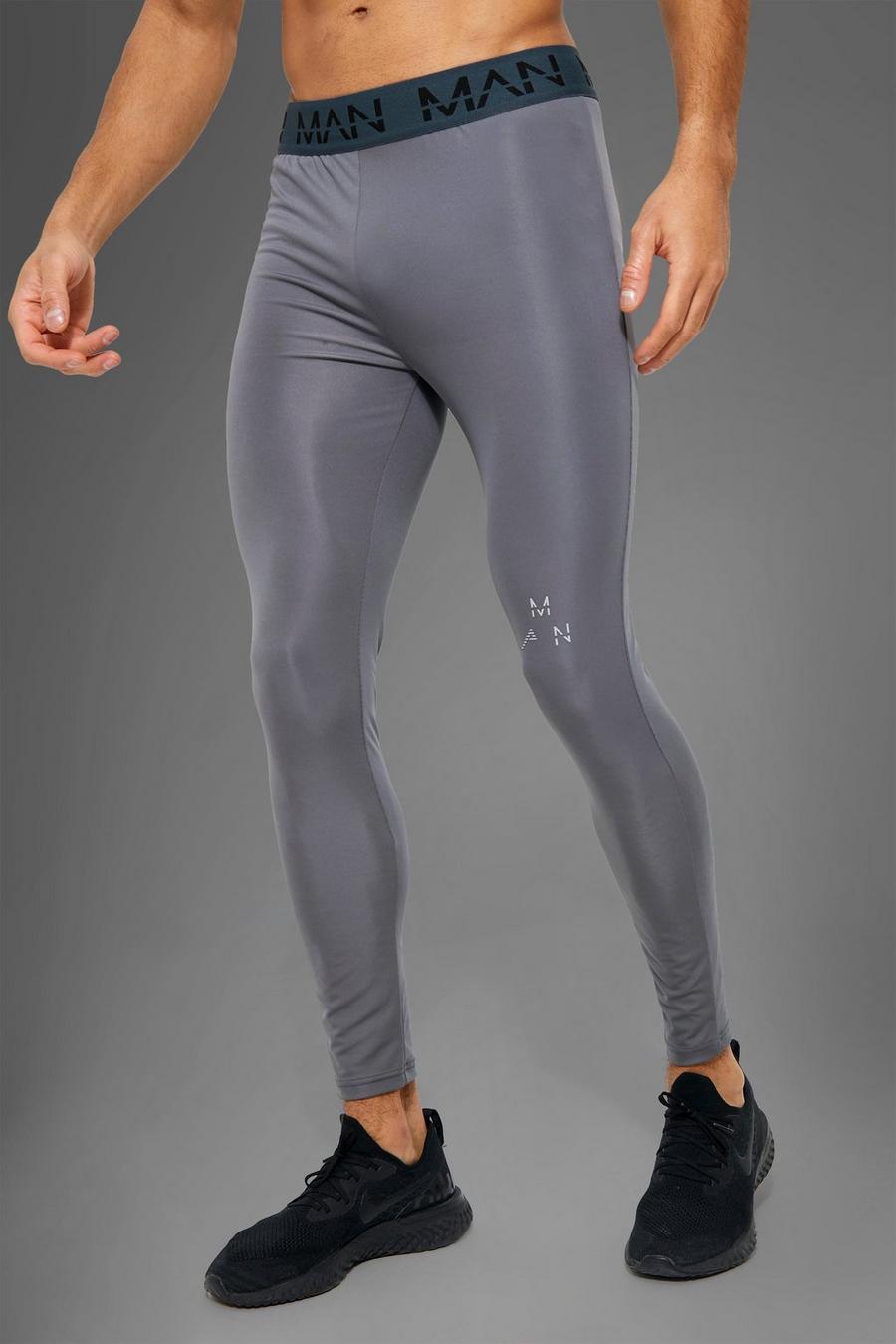 Charcoal grey Man Active Fitness Leggings Met Reflecterend Logo