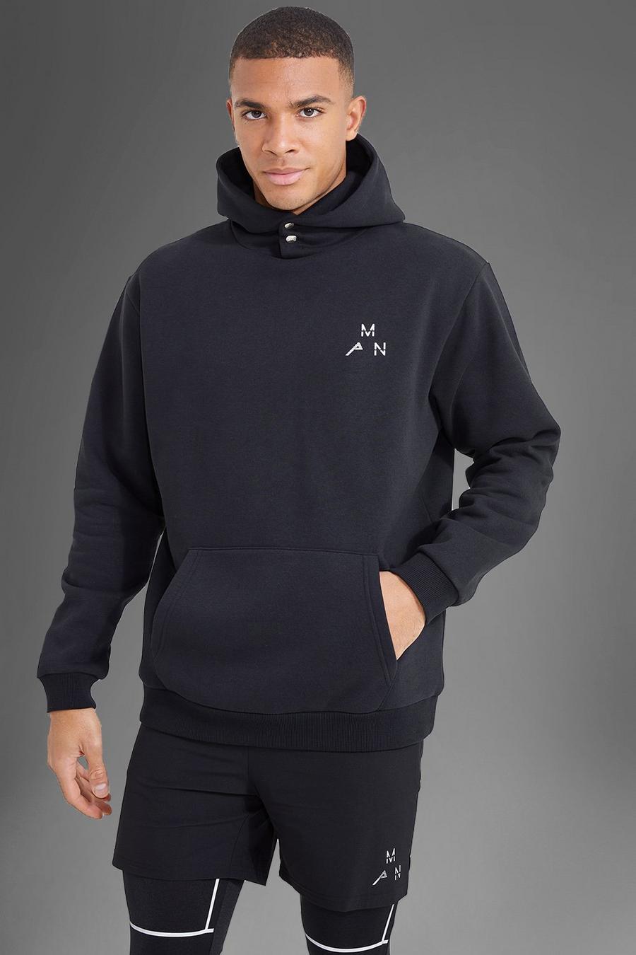 Black Man Active Gym Popper Button Hoodie image number 1