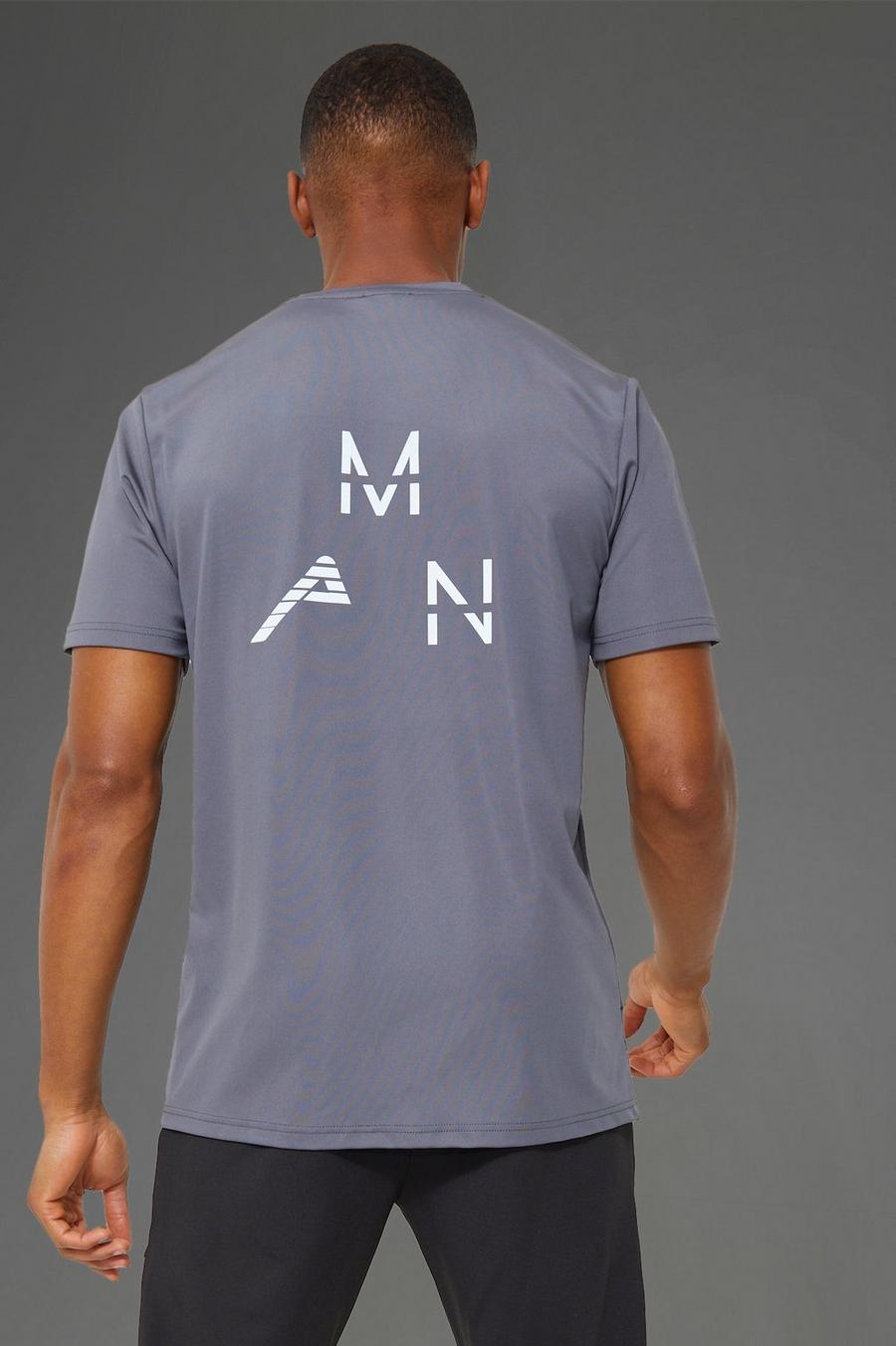 Man Active Fitness T-Shirt mit reflektierendem Rückenprint, Anthrazit gris