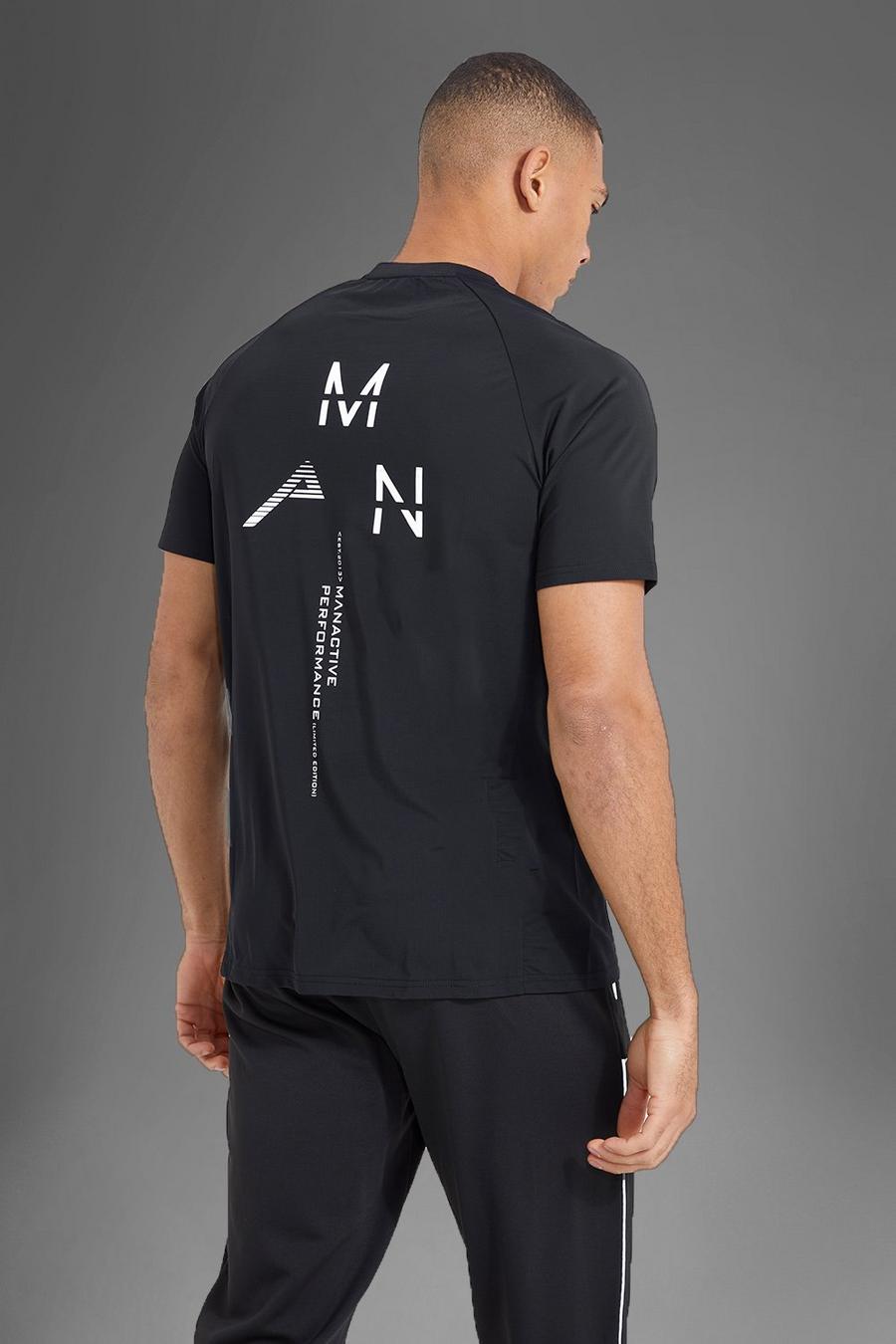 Black noir Man Active Gym Reflective Back Print T-Shirt