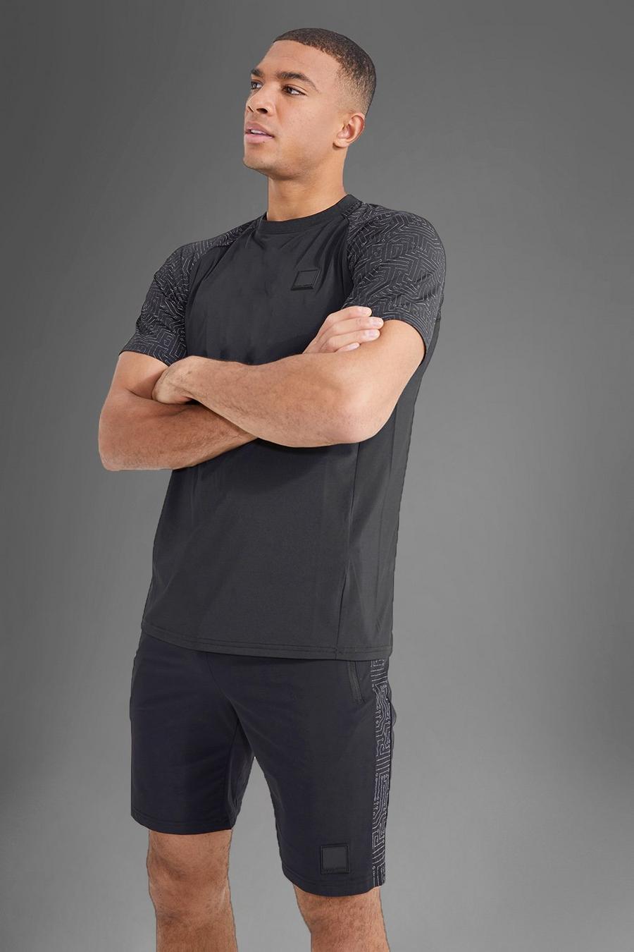 Black schwarz Man Active Gym Reflective Raglan T-Shirt