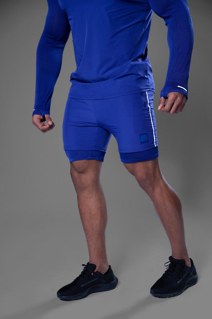 Navy Active Gym Performance Ribbed 2-In-1 Shorts image number 1