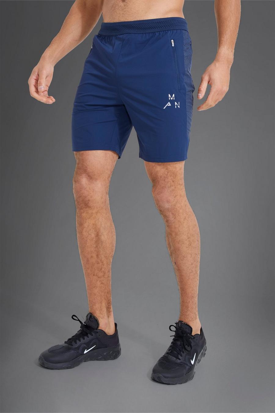 Man Active Gym Shorts mit reflektierendem Einsatz, Navy marine