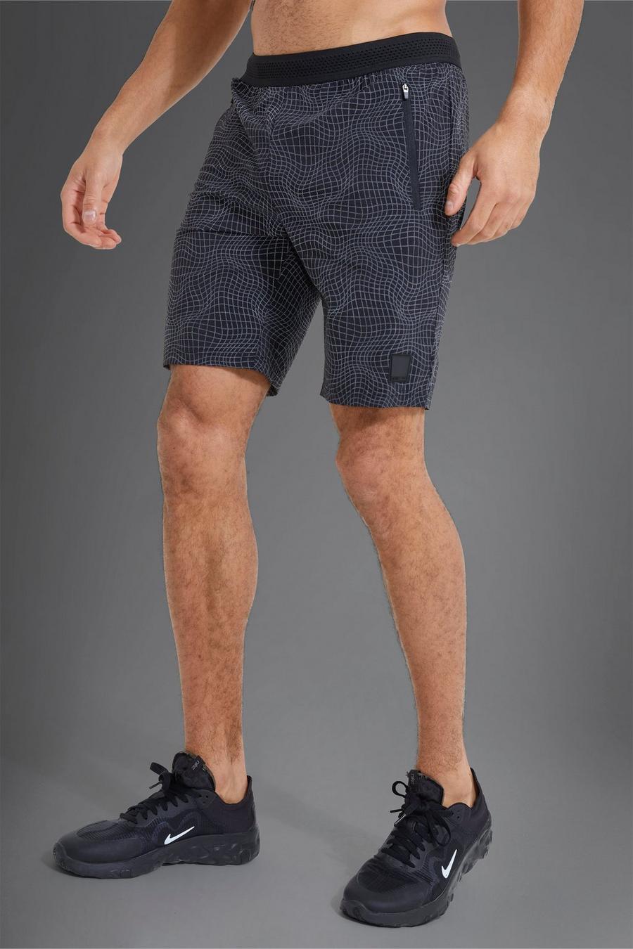 Man Active Gym Shorts mit reflektierendem Print, Black noir